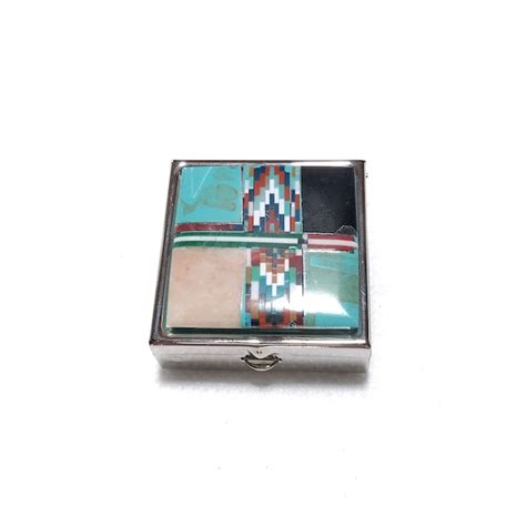 metal box with 2 compartments single turquoise stone|Amazon.com: Turquoise Marble Stone Pill Box Small Pill Case for .